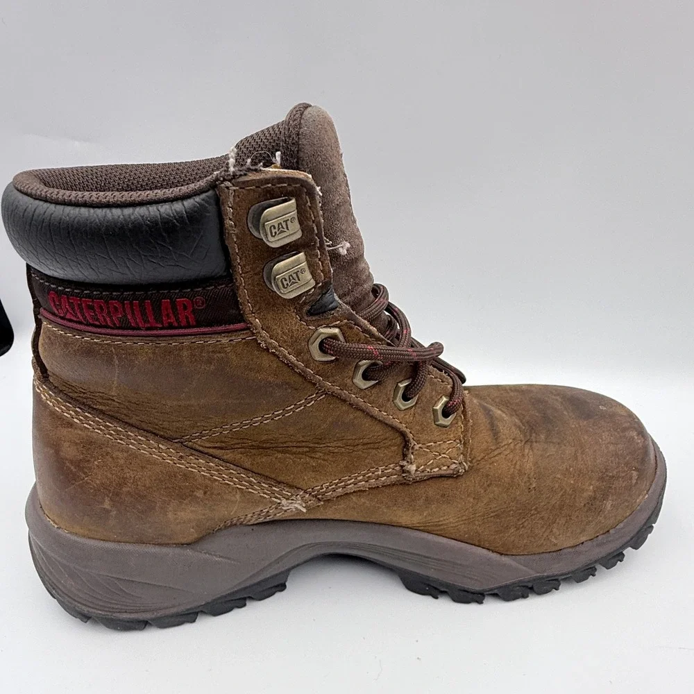 Caterpillar Work Boots Mens 7.5 Brown Leather Waterproof Lace Up Industrial 0082